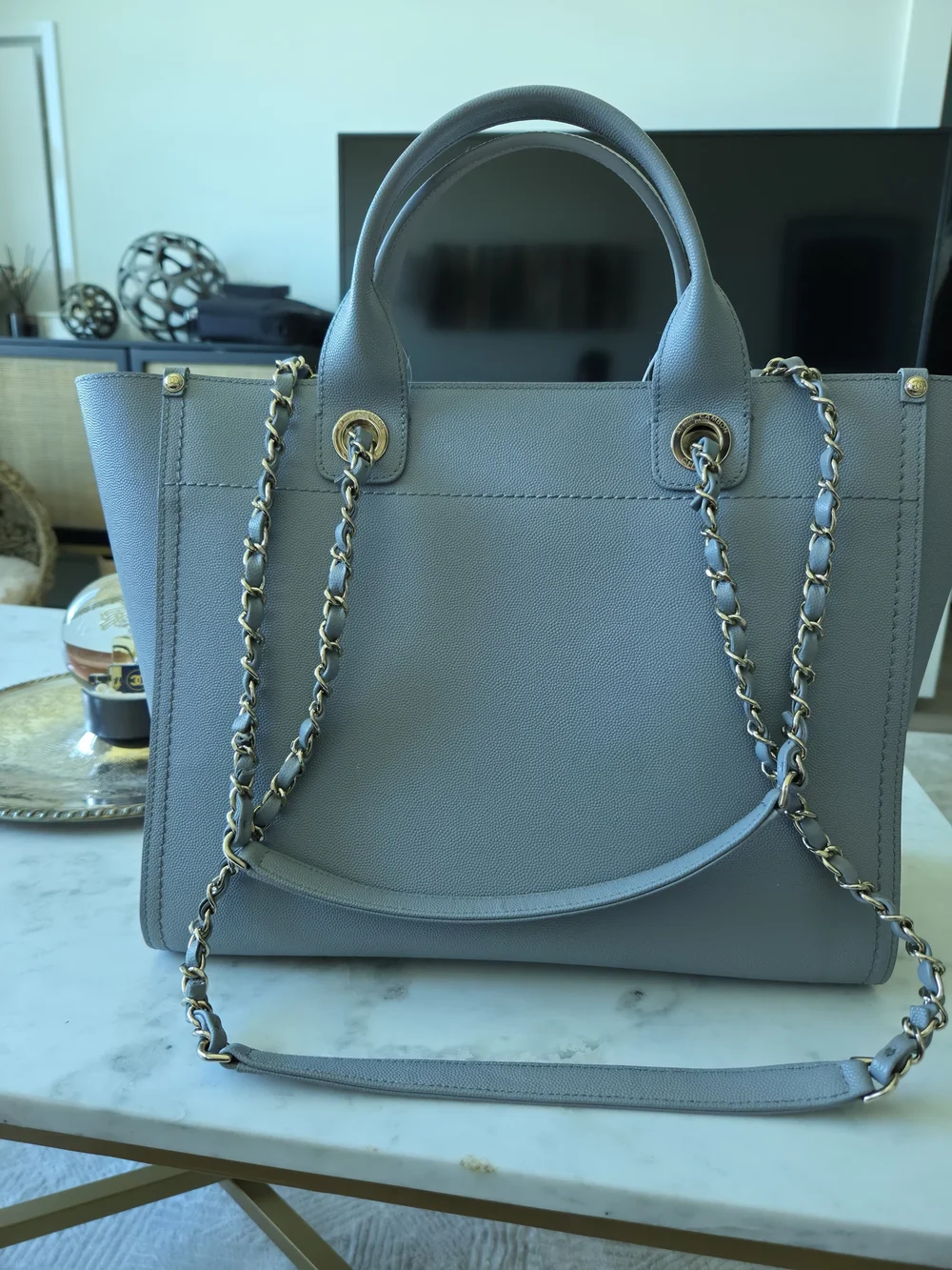 CHANEL gray studded